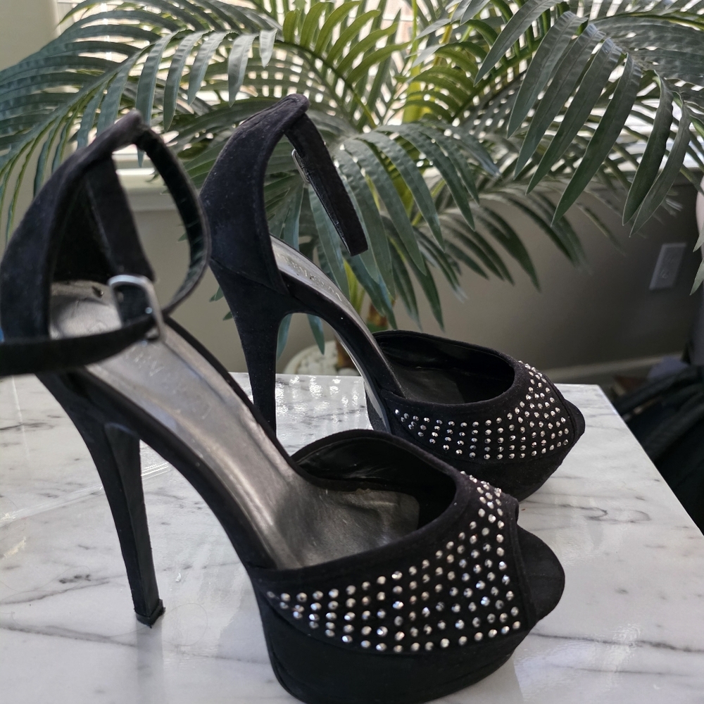 Forever 21 Rhinestone Ankle Strap Peeptoe Platform Heels Size 6